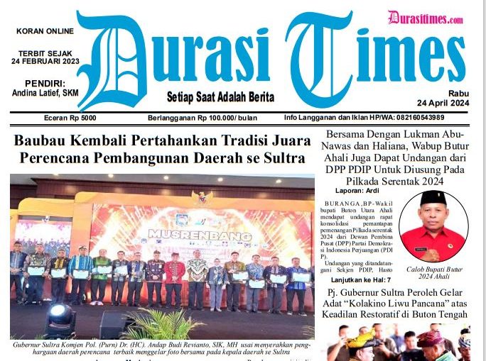 cover, Koran Online Durasi Times, Edisi 24 April 2024