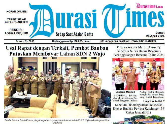 cover, Koran Online Durasi Times, Edisi 26 April 2024