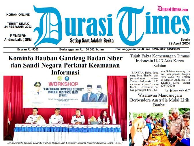 cover, Koran Online Durasi Times, Edisi 29 April 2024