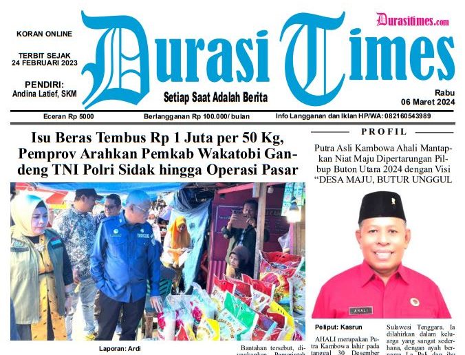 cover, Koran Online Durasi Times, Edisi 06 Maret 2024
