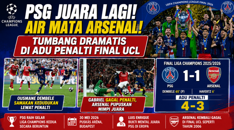 PSG Pertahankan Gelar Liga Champions Setelah Kalahkan Arsenal Lewat Adu Penalti