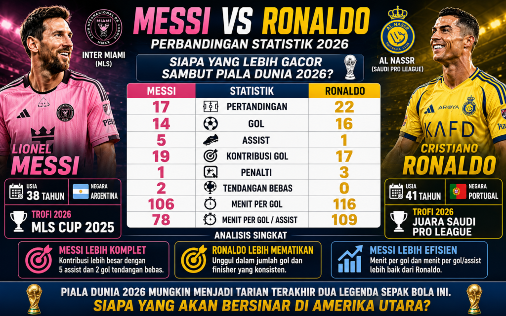 Perbandingan Statistik Cristiano Ronaldo Vs Lionel Messi Tahun Ini, Siapa yang Lebih Gacor Sambut Piala Dunia 2026