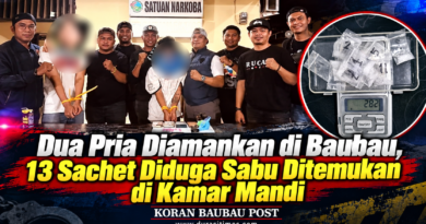 Dua Pria Diamankan di Baubau, 13 Sachet Diduga Sabu Ditemukan di Kamar Mandi